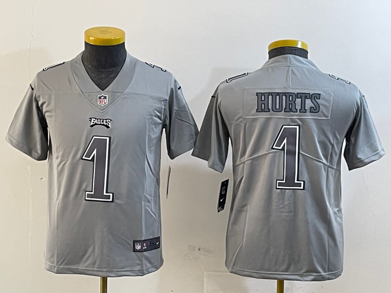 Youth 2025 Philadelphia Eagles #1 Hurts grey Nike NFL jersey style 23d